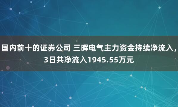 国内前十的证券公司 三晖电气主力资金持续净流入，3日共净流入1945.55万元